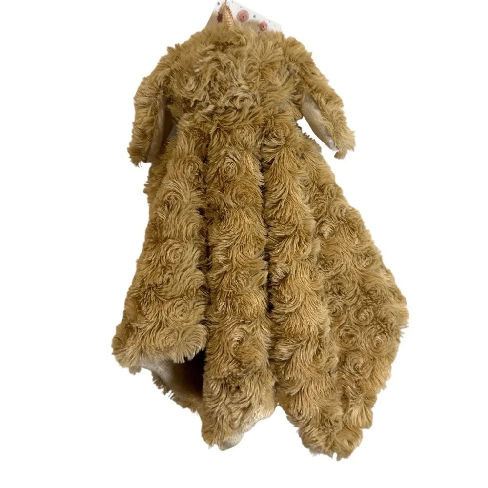 NWT Oobles Baby Beige Puppy Dog Lovey Rattle Plush Security Blanket Rosette Fur